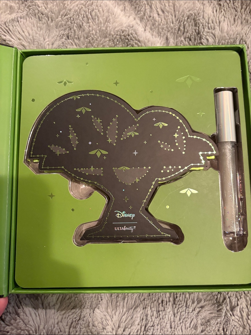 Ulta Beauty Disney Tree-Shaped Green Holiday Makeup Set with Clear Lip Gloss
